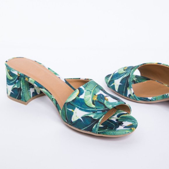 NEW Palm Print Tropical Leaf Mule Slip On Shoes - Picture 1 of 7